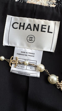 CHANEL 04PF Ivory Beige Bow Ribbon Jacket Skirt Suit 38 42 シャネル アイボリー ベージュ リボン ツイード ジャケット スカート スーツ 即発
