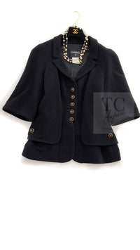 CHANEL 07S Black CC Logo Button Wool Silk Tweed Jacket 34 36 シャネル ブラック ココボタン CC ロゴ ウール シルク ツイード ジャケット 即発