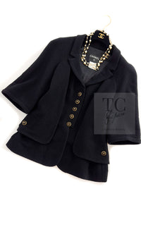 CHANEL 07S Black CC Logo Button Wool Silk Tweed Jacket 34 36 シャネル ブラック ココボタン CC ロゴ ウール シルク ツイード ジャケット 即発