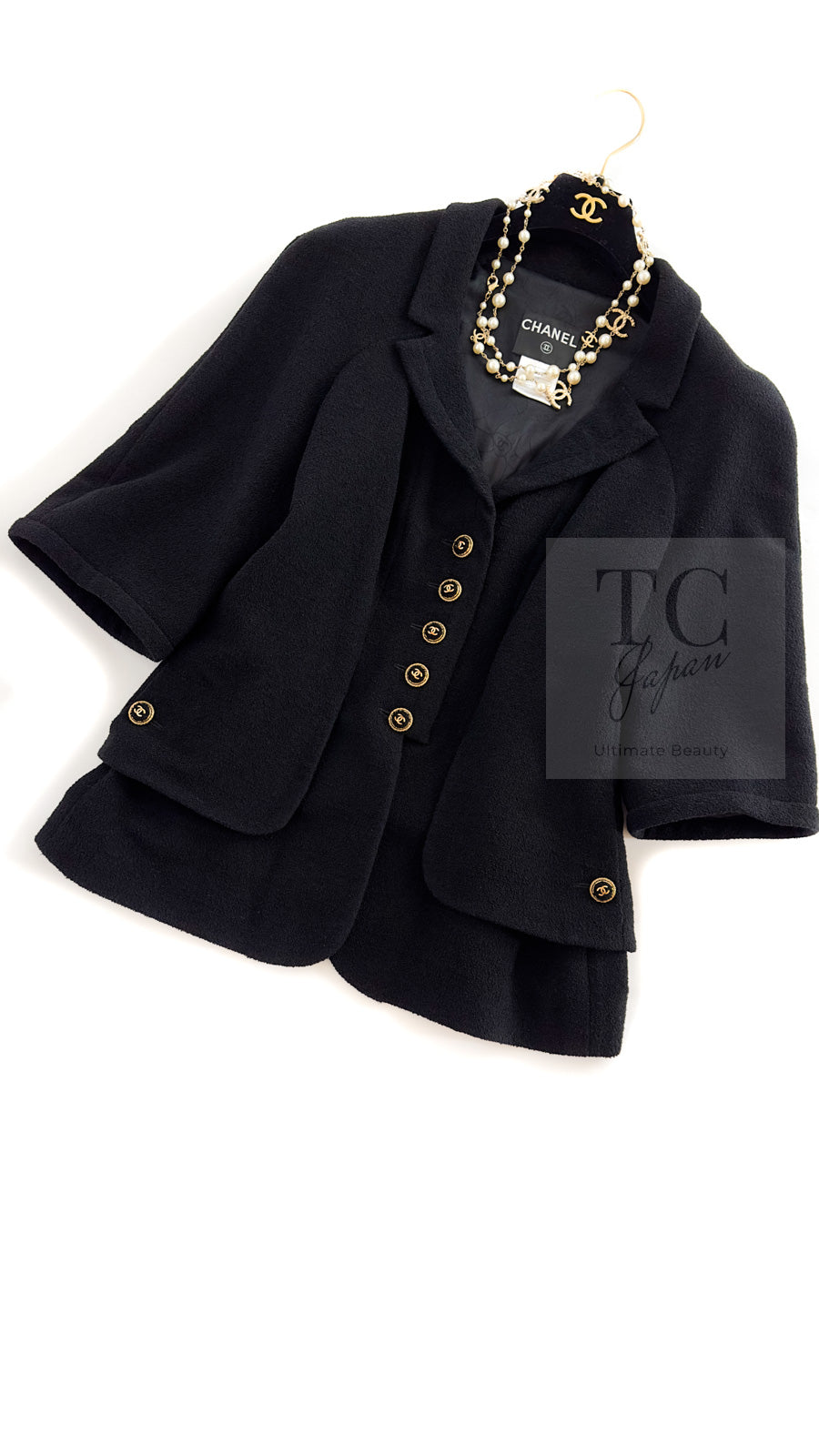 CHANEL 07S Black CC Logo Button Wool Silk Tweed Jacket 34 36 シャネル ブラック ココボタン CC ロゴ ウール シルク ツイード ジャケット 即発