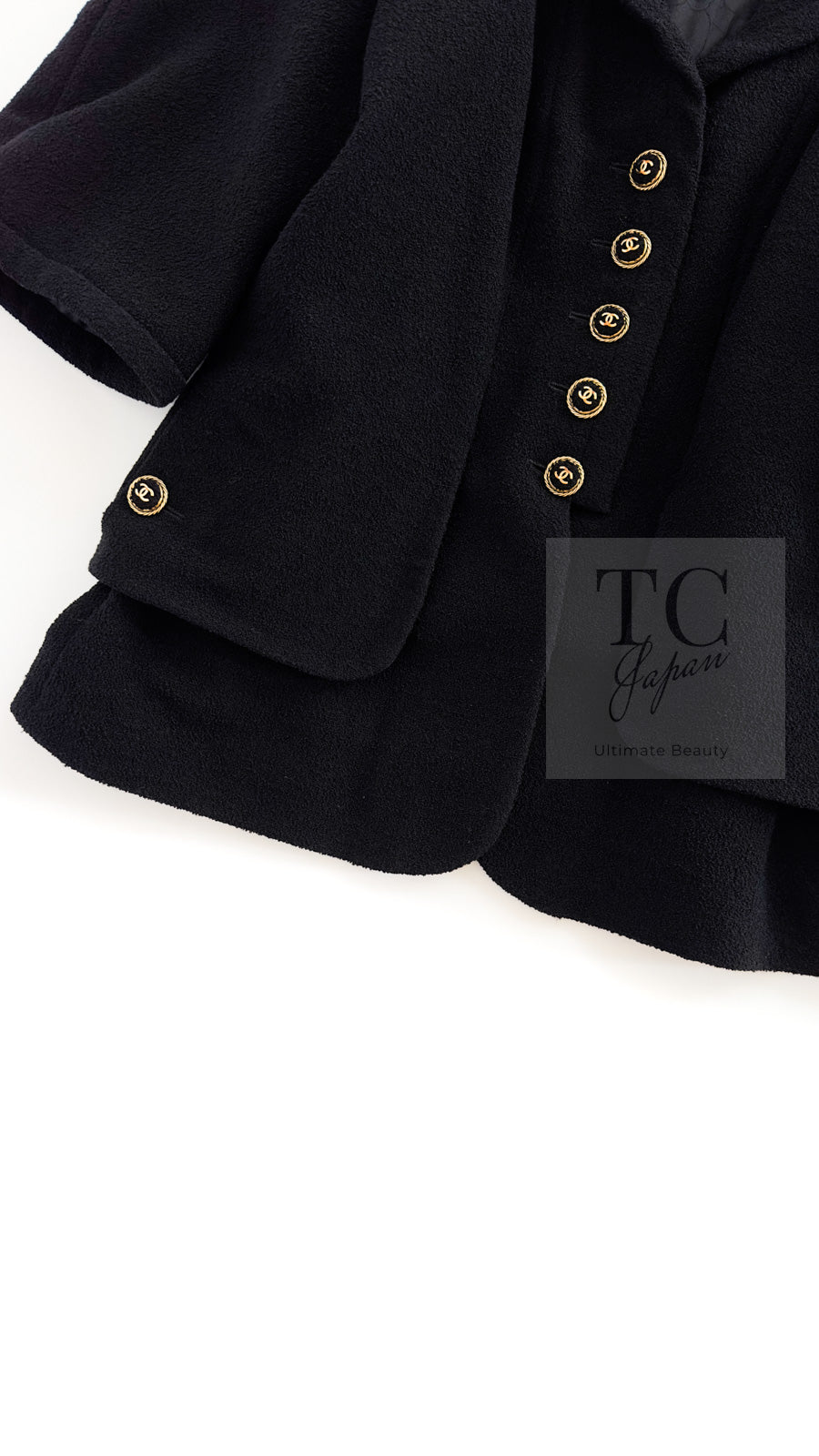 CHANEL 07S Black CC Logo Button Wool Silk Tweed Jacket 34 36 シャネル ブラック ココボタン CC ロゴ ウール シルク ツイード ジャケット 即発