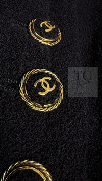 CHANEL 07S Black CC Logo Button Wool Silk Tweed Jacket 34 36 シャネル ブラック ココボタン CC ロゴ ウール シルク ツイード ジャケット 即発