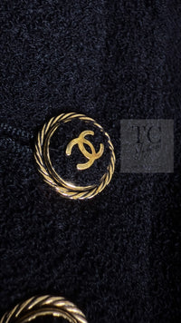 CHANEL 07S Black CC Logo Button Wool Silk Tweed Jacket 34 36 シャネル ブラック ココボタン CC ロゴ ウール シルク ツイード ジャケット 即発