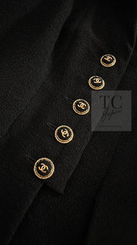 CHANEL 07S Black CC Logo Button Wool Silk Tweed Jacket 34 36 シャネル ブラック ココボタン CC ロゴ ウール シルク ツイード ジャケット 即発