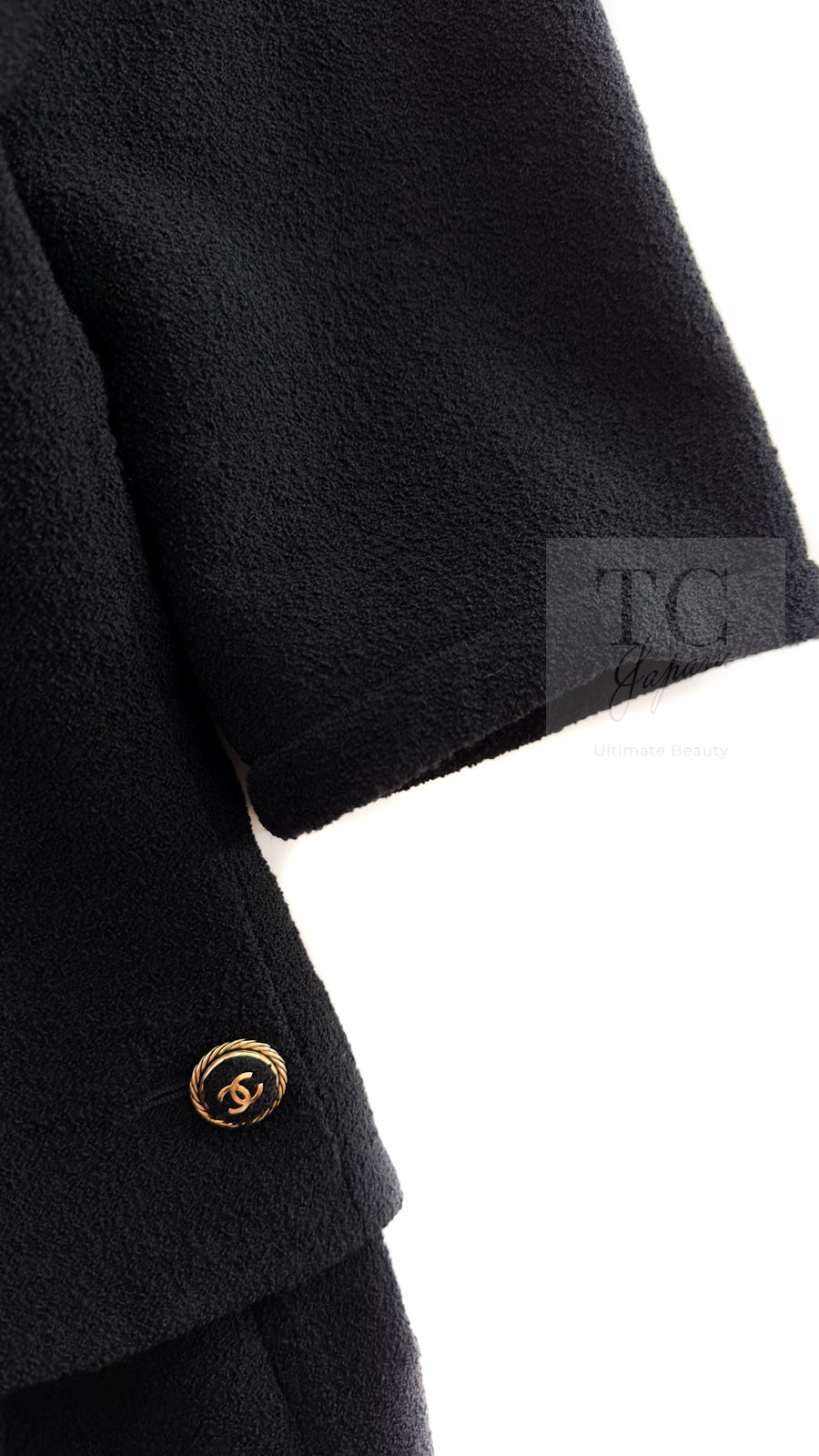 CHANEL 07S Black CC Logo Button Wool Silk Tweed Jacket 34 36 シャネル ブラック ココボタン CC ロゴ ウール シルク ツイード ジャケット 即発