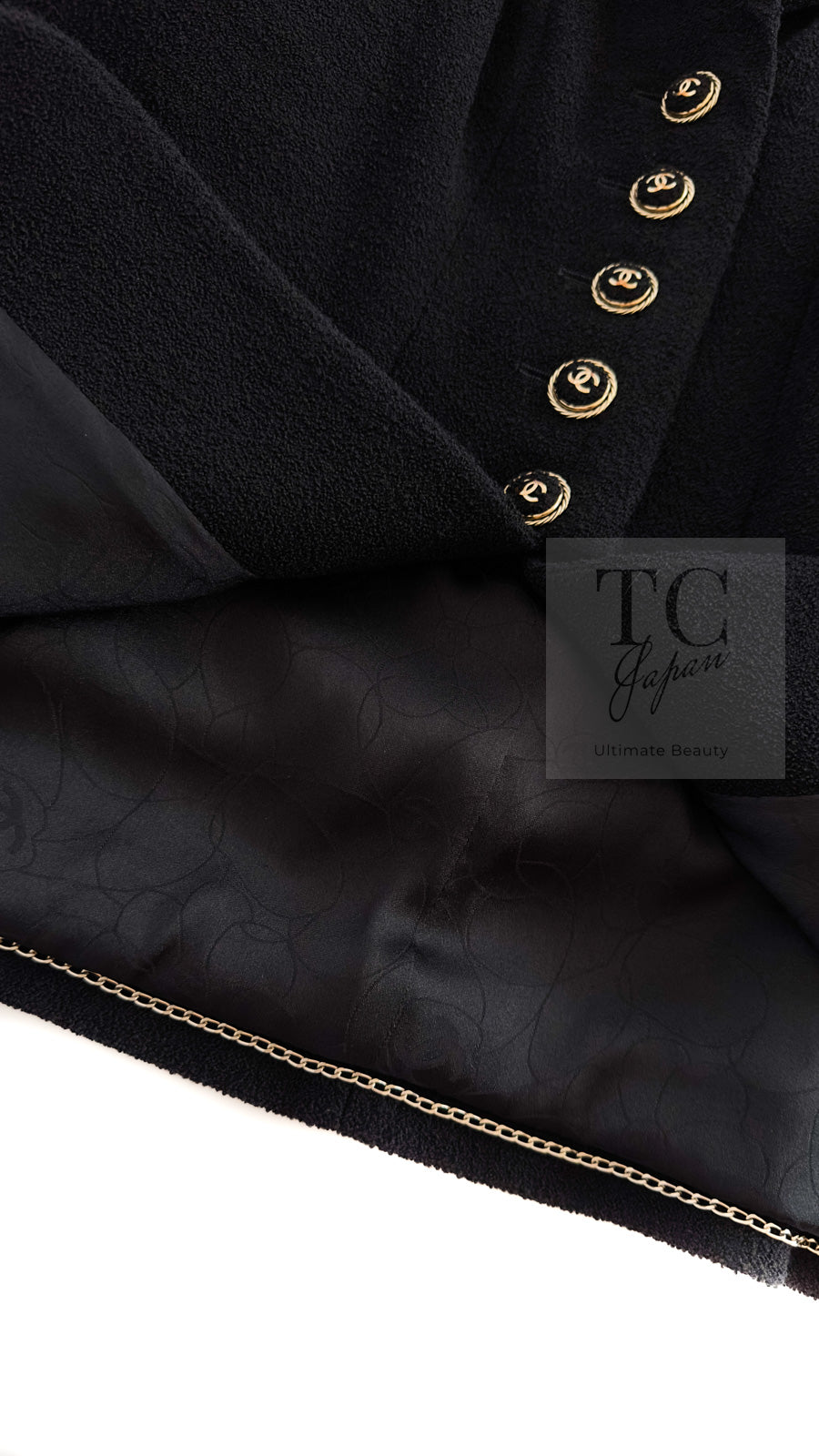 CHANEL 07S Black CC Logo Button Wool Silk Tweed Jacket 34 36 シャネル ブラック ココボタン CC ロゴ ウール シルク ツイード ジャケット 即発