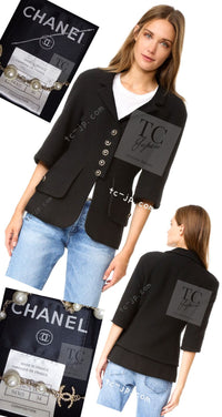 CHANEL 07S Black CC Logo Button Wool Silk Tweed Jacket 34 36 シャネル ブラック ココボタン CC ロゴ ウール シルク ツイード ジャケット 即発