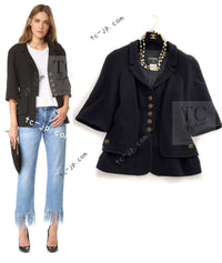 CHANEL 07S Black CC Logo Button Wool Silk Tweed Jacket 34 36 シャネル ブラック ココボタン CC ロゴ ウール シルク ツイード ジャケット 即発