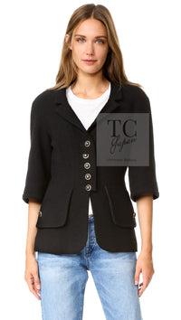 CHANEL 07S Black CC Logo Button Wool Silk Tweed Jacket 34 36 シャネル ブラック ココボタン CC ロゴ ウール シルク ツイード ジャケット 即発