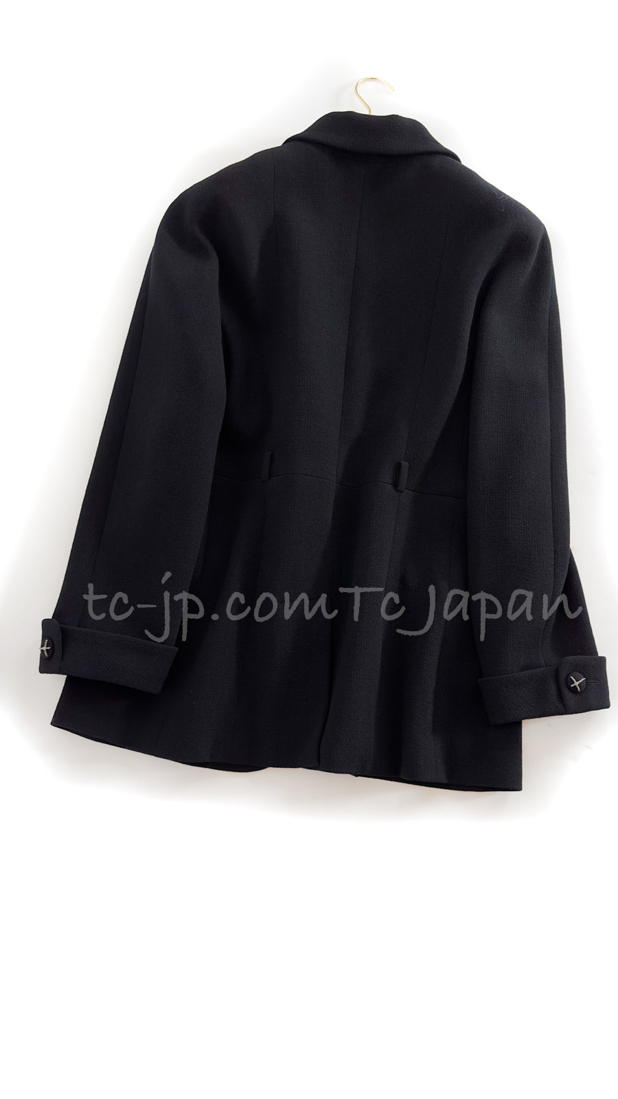 CHANEL 07A Black Wool Jacket Skirt Suit with Belt 44 46 シャネル ブラック ウール 100% ジャケット スカート スーツ ベルト付き 即発