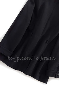 CHANEL 07A Black Wool Jacket Skirt Suit with Belt 44 46 シャネル ブラック ウール 100% ジャケット スカート スーツ ベルト付き 即発