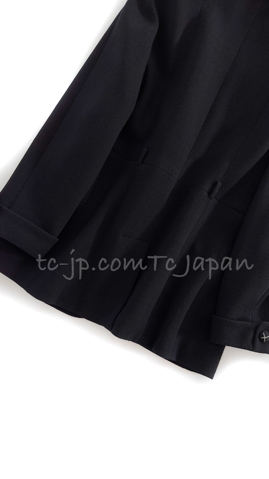 CHANEL 07A Black Wool Jacket Skirt Suit with Belt 44 46 シャネル ブラック ウール 100% ジャケット スカート スーツ ベルト付き 即発