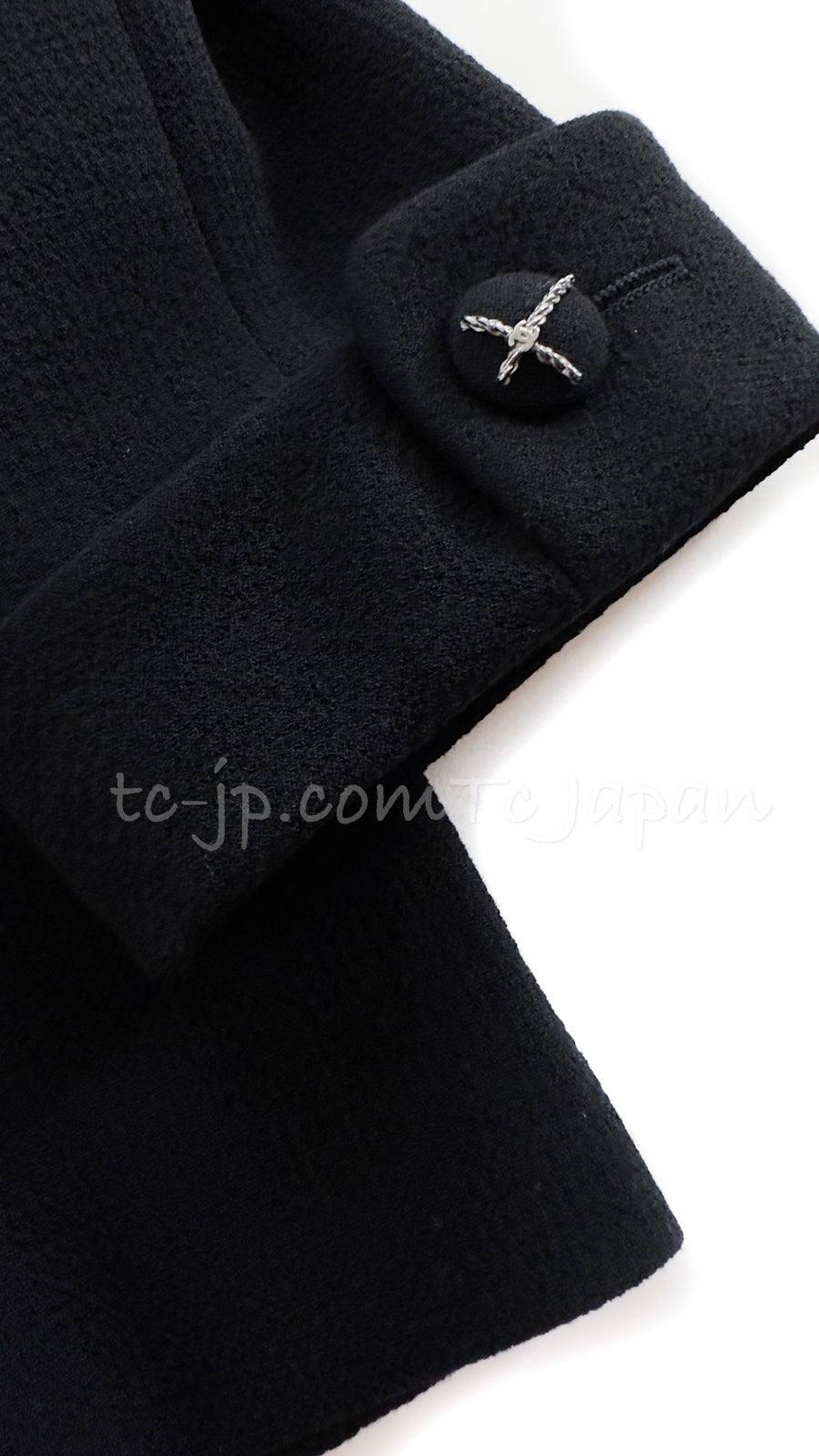 CHANEL 07A Black Wool Jacket Skirt Suit with Belt 44 46 シャネル ブラック ウール 100% ジャケット スカート スーツ ベルト付き 即発