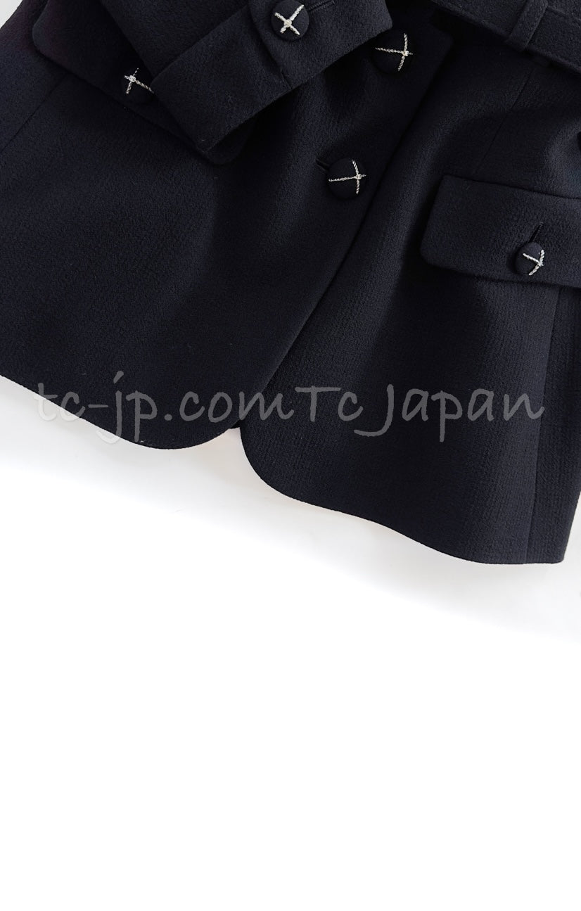 CHANEL 07A Black Wool Jacket Skirt Suit with Belt 44 46 シャネル ブラック ウール 100% ジャケット スカート スーツ ベルト付き 即発