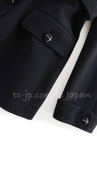 CHANEL 07A Black Wool Jacket Skirt Suit with Belt 44 46 シャネル ブラック ウール 100% ジャケット スカート スーツ ベルト付き 即発