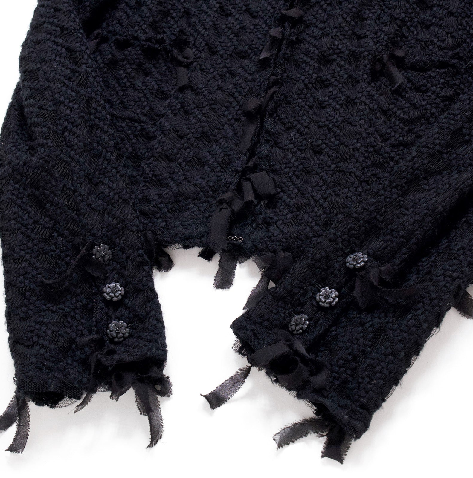 CHANEL 05C Black Chiffon Lace Camellia Buttons Jacket 38 44 シャネル ブラック・シフォン・レース・カメリアボタン・ジャケット 即発