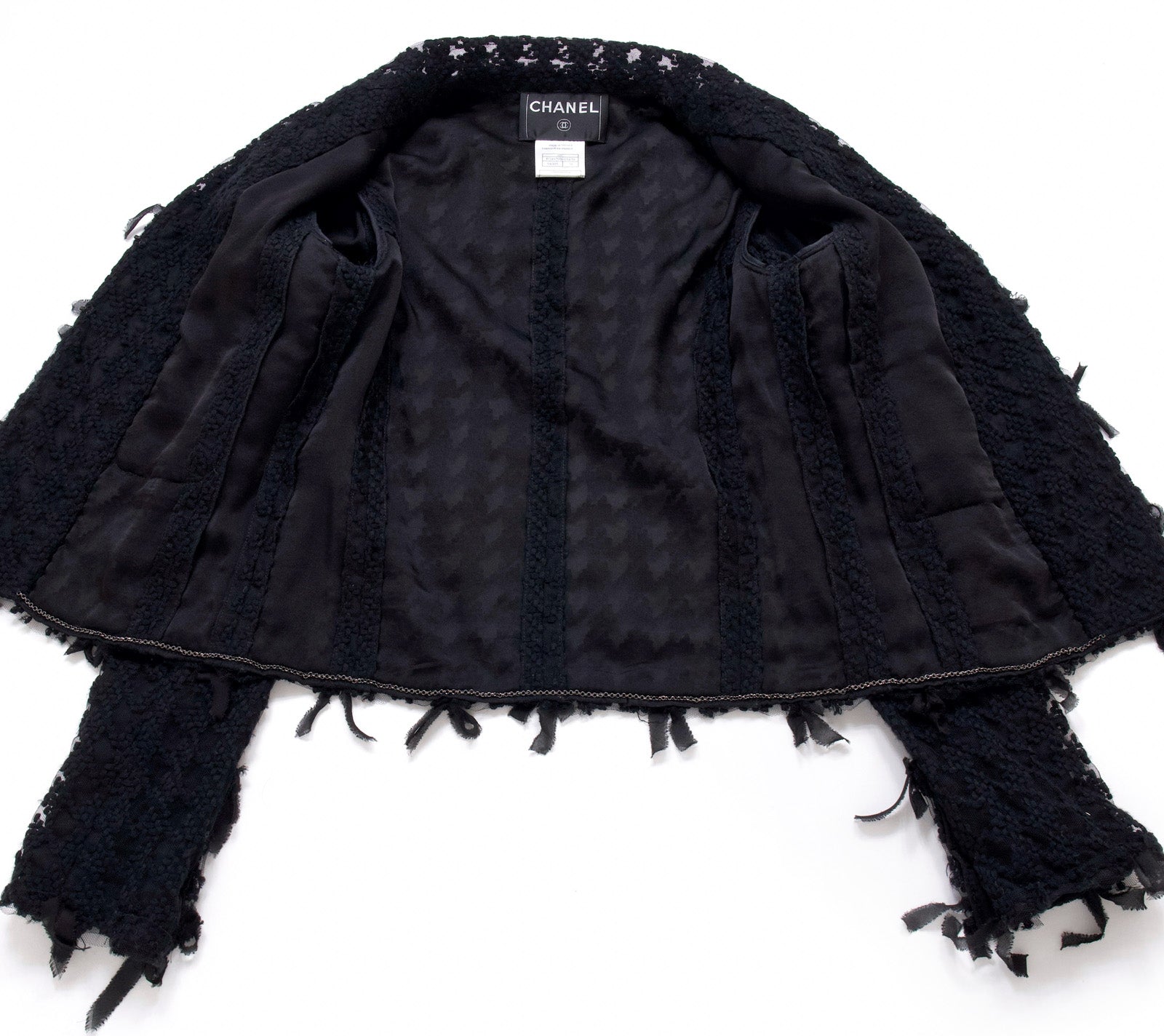 CHANEL 05C Black Chiffon Lace Camellia Buttons Jacket 38 44 シャネル ブラック・シフォン・レース・カメリアボタン・ジャケット 即発