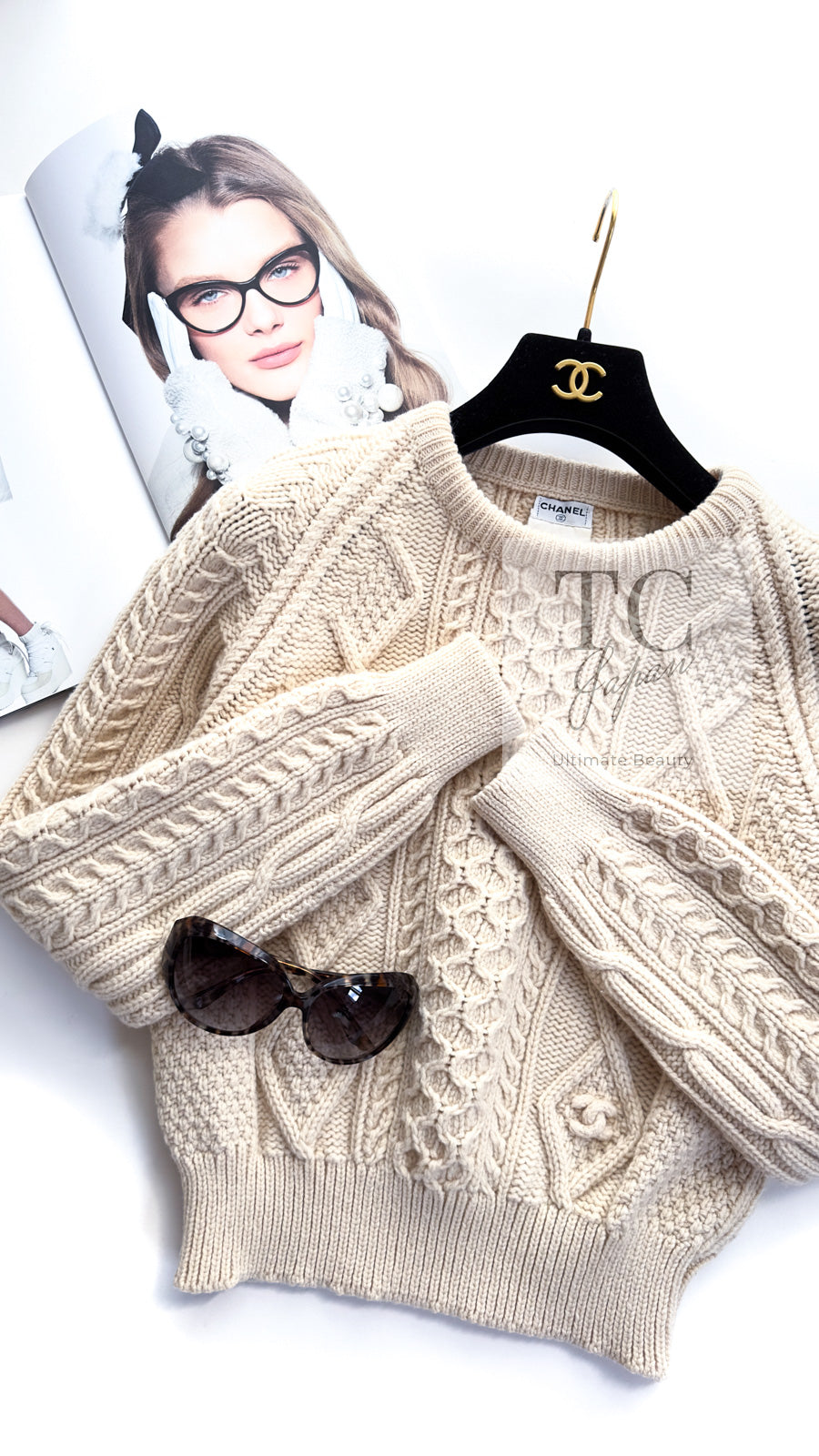 シャネル セーター CHANEL ヴィンテージ アイボリー CC ロゴ 