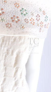 CHANEL 12C Ivory Cashmere 100% Swarovski Sleeveless Knit Sweater 36 38 シャネル スワロフスキー カシミア ノースリーブ ニット セーター 即発