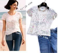 CHANEL 98C Yellow-ish Ivory Camellia T Shirt Tops 36 38 シャネル アイボリー カメリア柄 カール直筆 Tシャツ トップス 即発