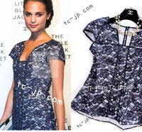 CHANEL 14C Navy White Camellia Lace Tops 36 シャネル ネイビー ホワイト カメリア レース トップス 即発