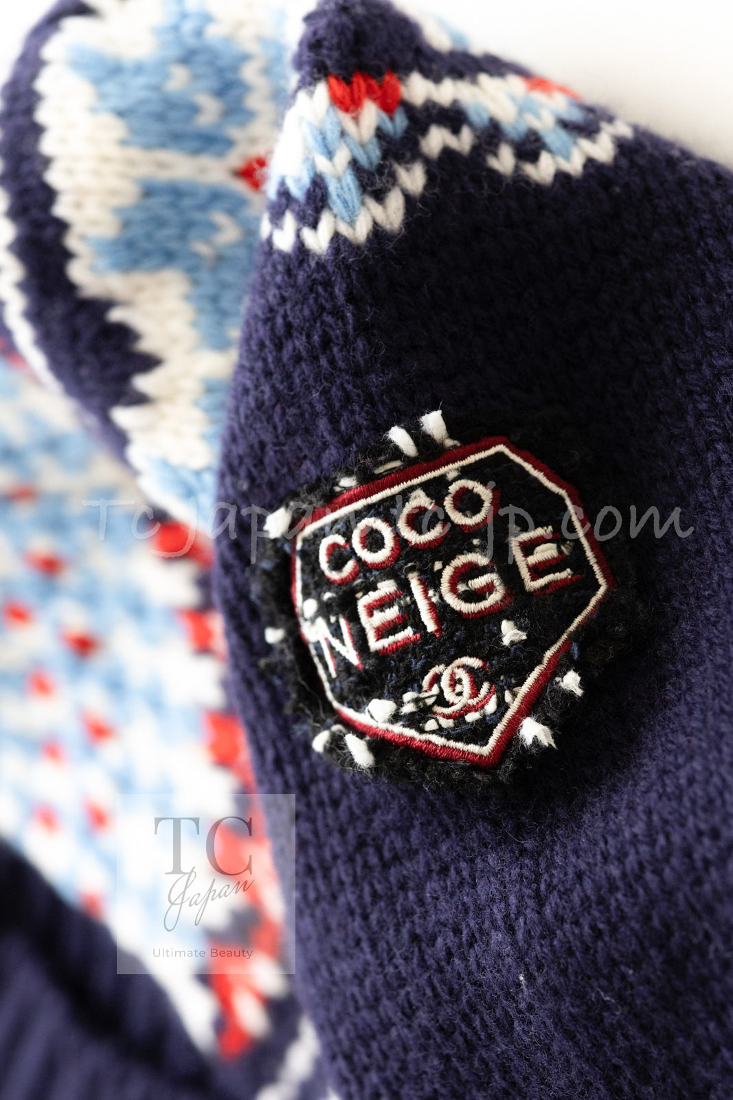 CHANEL 18N Coco Neige Navy Nordic Wool Knit Cardigan 34 シャネル ココ ネージュ ネイビー ノルディック ウール ニット カーディガン 即発