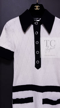 CHANEL 15S White Black Cotton Knit Tops 36 38 シャネル ホワイト ブラック コットン ニット 半袖 ポロシャツ トップス 即発