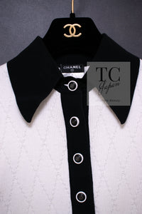 CHANEL 15S White Black Cotton Knit Tops 36 38 シャネル ホワイト ブラック コットン ニット 半袖 ポロシャツ トップス 即発