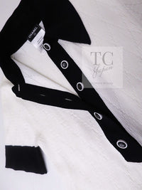 CHANEL 15S White Black Cotton Knit Tops 36 38 シャネル ホワイト ブラック コットン ニット 半袖 ポロシャツ トップス 即発