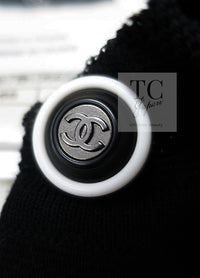 CHANEL 15S White Black Cotton Knit Tops 36 38 シャネル ホワイト ブラック コットン ニット 半袖 ポロシャツ トップス 即発