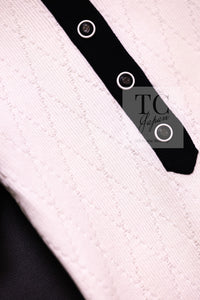 CHANEL 15S White Black Cotton Knit Tops 36 38 シャネル ホワイト ブラック コットン ニット 半袖 ポロシャツ トップス 即発