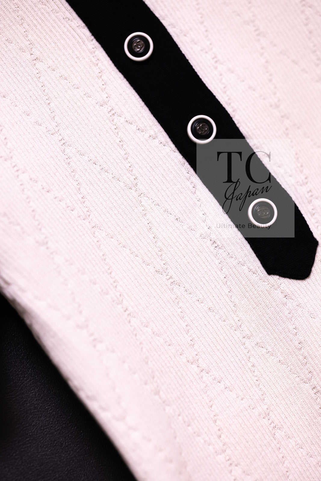 CHANEL 15S White Black Cotton Knit Tops 36 38 シャネル ホワイト ブラック コットン ニット 半袖 ポロシャツ トップス 即発