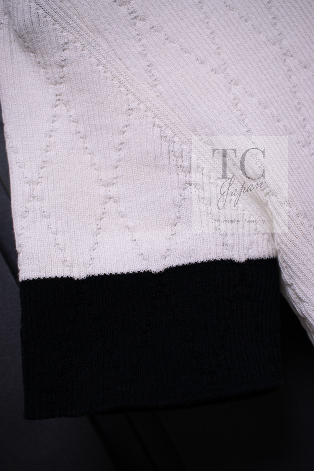 CHANEL 15S White Black Cotton Knit Tops 36 38 シャネル ホワイト ブラック コットン ニット 半袖 ポロシャツ トップス 即発