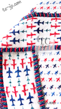 CHANEL 16S White Red Blue Airplane Tops Sweater 34 シャネル ホワイト レッド ブルー 飛行機 ニット トップス セーター 即発
