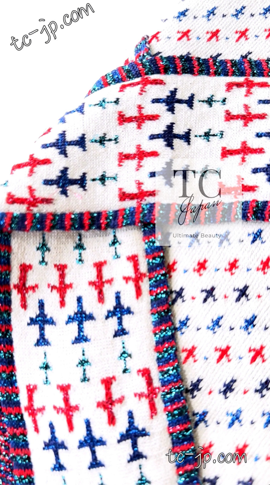CHANEL 16S White Red Blue Airplane Tops Sweater 34 シャネル ホワイト レッド ブルー 飛行機 ニット トップス セーター 即発