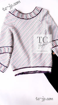 CHANEL 16S White Red Blue Airplane Tops Sweater 34 シャネル ホワイト レッド ブルー 飛行機 ニット トップス セーター 即発