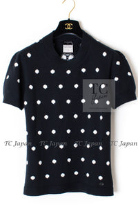 CHANEL 08A Black Dot Logo Cashmere Knit Sweater 36 38 シャネル ブラック ドット ロゴ カシミヤ ニット セーター 即発
