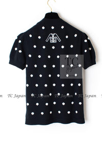 CHANEL 08A Black Dot Logo Cashmere Knit Sweater 36 38 シャネル ブラック ドット ロゴ カシミヤ ニット セーター 即発