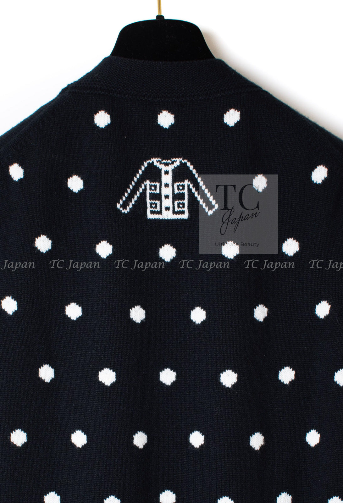 CHANEL 08A Black Dot Logo Cashmere Knit Sweater 36 38 シャネル ブラック ドット ロゴ カシミヤ ニット セーター 即発
