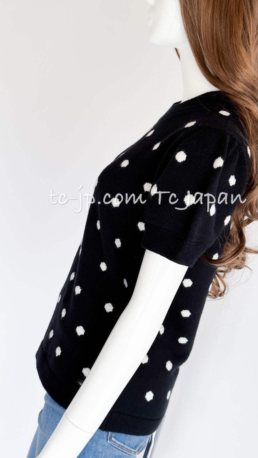 CHANEL 08A Black Dot Logo Cashmere Knit Sweater 36 38 シャネル ブラック ドット ロゴ カシミヤ ニット セーター 即発