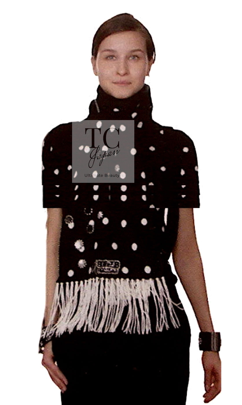 CHANEL 08A Black Dot Logo Cashmere Knit Sweater 36 38 シャネル ブラック ドット ロゴ カシミヤ ニット セーター 即発