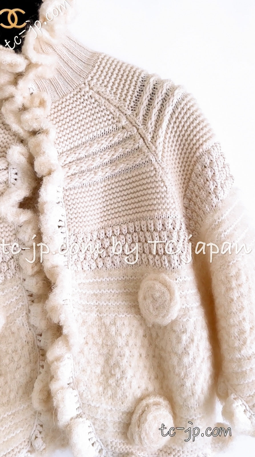CHANEL 06A Ivory Creme Cashmere Mohair Cape Cardigan 38 46 48 50 シャネル カシミア モヘア アイボリー クリーム ポンチョ ケープ カーディガン 即発