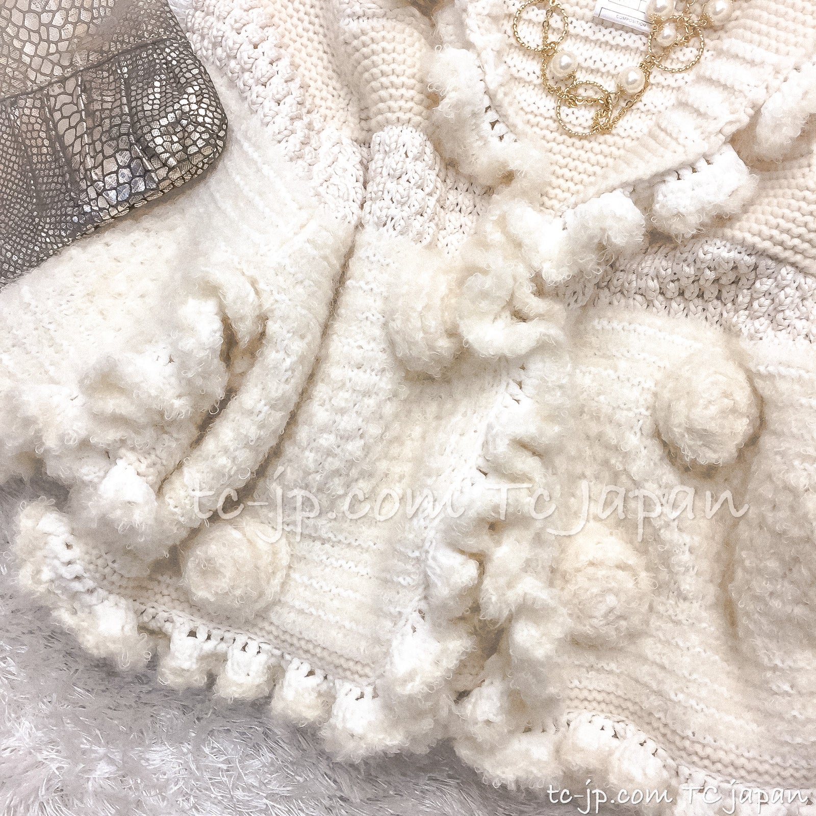 CHANEL 06A Ivory Creme Cashmere Mohair Cape Cardigan 38 46 48 50 シャネル カシミア モヘア アイボリー クリーム ポンチョ ケープ カーディガン 即発