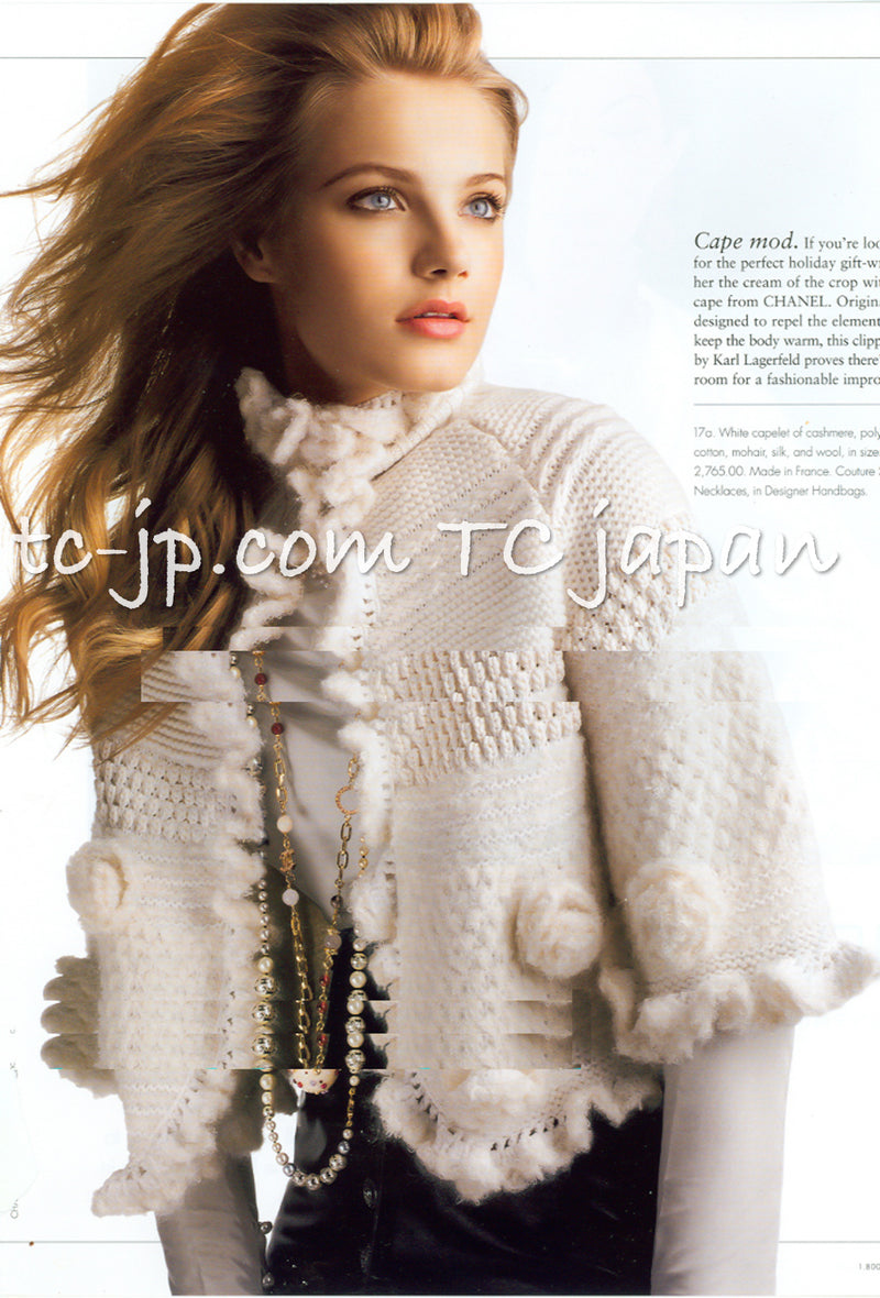 CHANEL 06A Ivory Creme Cashmere Mohair Cape Cardigan 36 38 シャネル カシミア モヘア アイボリー クリーム ポンチョ ケープ カーディガン 即発