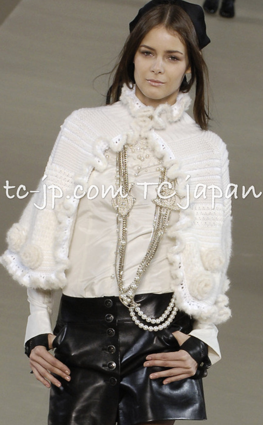 CHANEL 06A Ivory Creme Cashmere Mohair Cape Cardigan 36 38 シャネル カシミア モヘア アイボリー クリーム ポンチョ ケープ カーディガン 即発