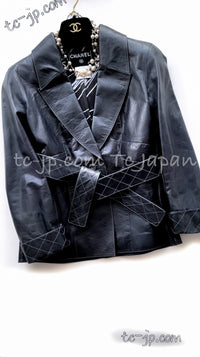 CHANEL 06S Grey Navy Calf Leather Jacket 38 シャネル グレーネイビー カーフレザー ジャケット 即発