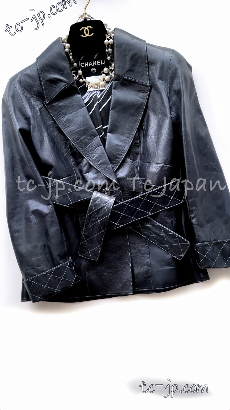 CHANEL 06S Grey Navy Calf Leather Jacket 38 シャネル グレーネイビー カーフレザー ジャケット 即発