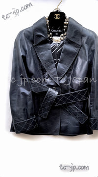 CHANEL 06S Grey Navy Calf Leather Jacket 38 シャネル グレーネイビー カーフレザー ジャケット 即発