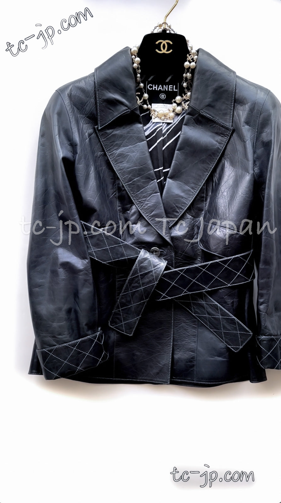 CHANEL 06S Grey Navy Calf Leather Jacket 38 シャネル グレーネイビー カーフレザー ジャケット 即発