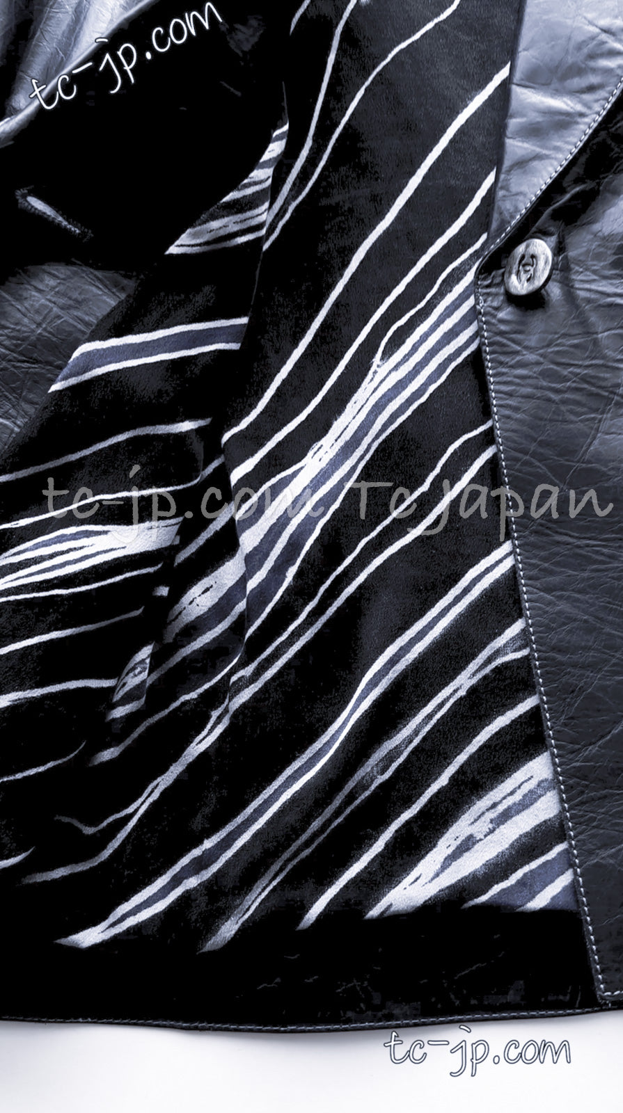 CHANEL 06S Grey Navy Calf Leather Jacket 38 シャネル グレーネイビー カーフレザー ジャケット 即発